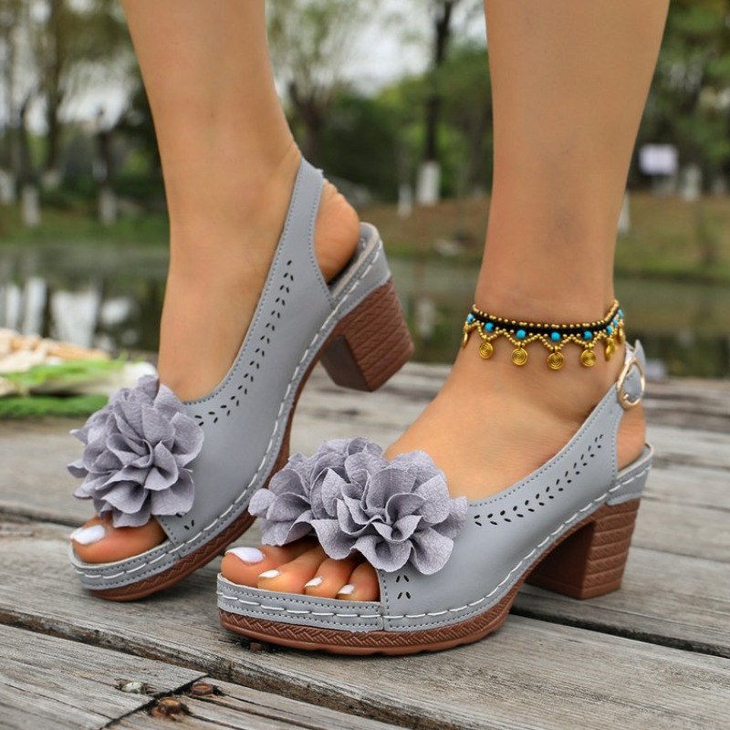 Women'S Shoes Peep Toe - Vintage Flower Decorate Peep Toe Sandals
