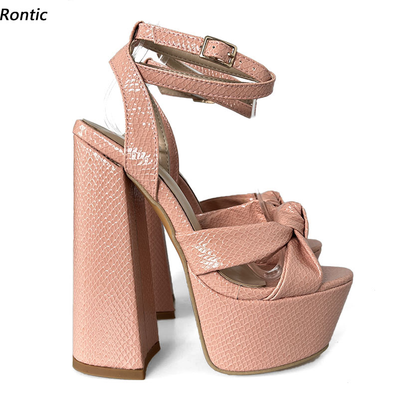 Block Heel Ankle Boots - Rontic Hot Handmade Women Platform Sandals