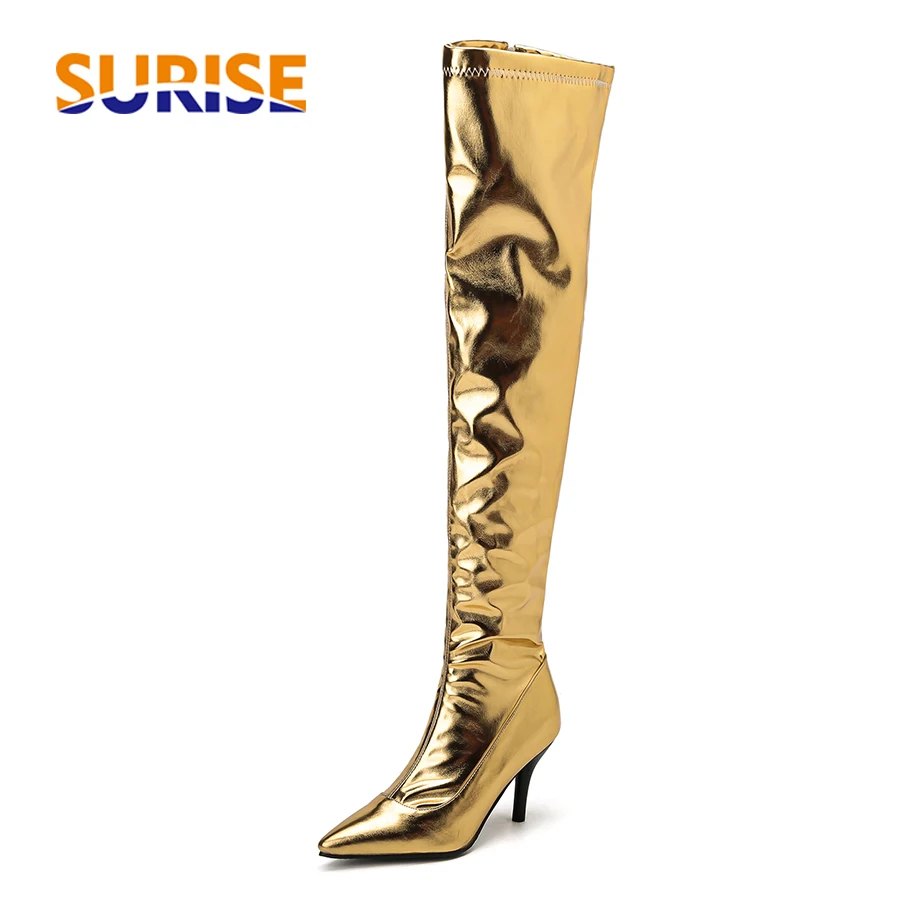 Block Heel Ankle Boots - Women Thigh High Boots Silver Gold