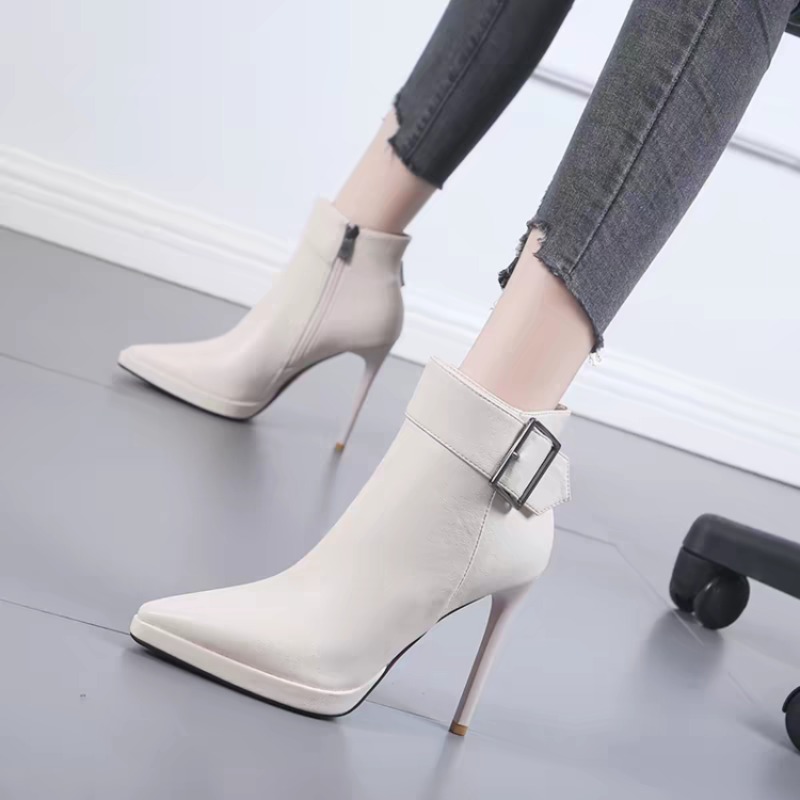 Block Heel Ankle Boots - New Winter Pointed High Heel And