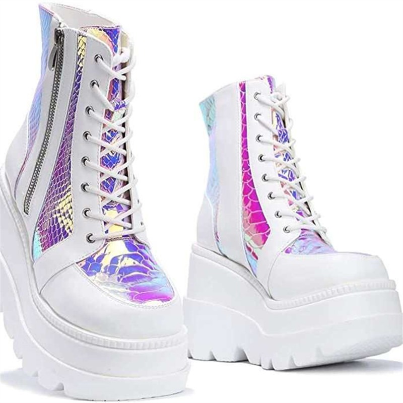 Women's Pink Holographic Platf - Block Heel Ankle Boots review and price