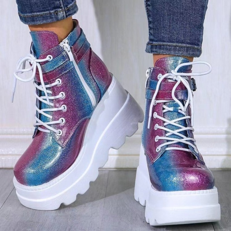 Women's Pink Holographic Platf - Block Heel Ankle Boots review and price