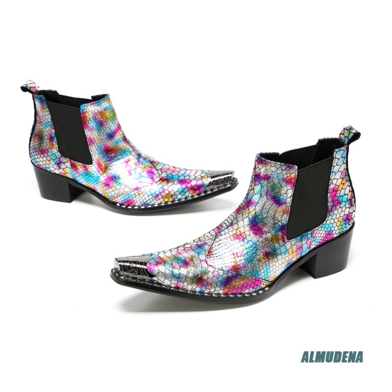 Multicolor Metallic Snake Prin - Block Heel Ankle Boots review and price