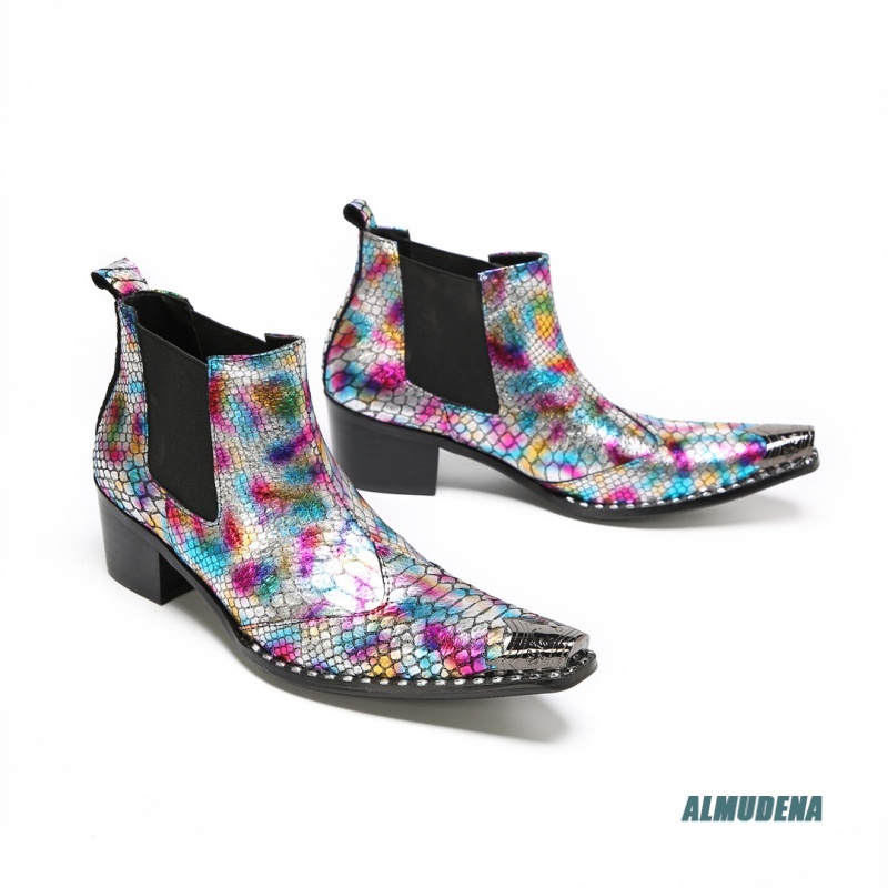 Multicolor Metallic Snake Prin - Block Heel Ankle Boots review and price