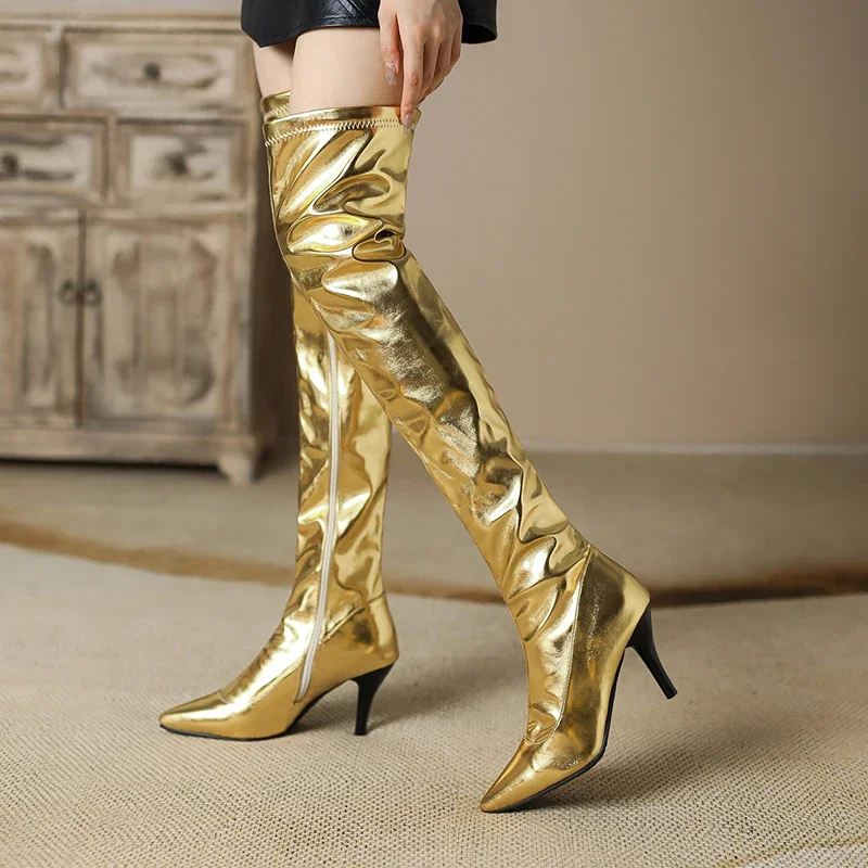 Women Thigh High Boots Silver  - Block Heel Ankle Boots review and price