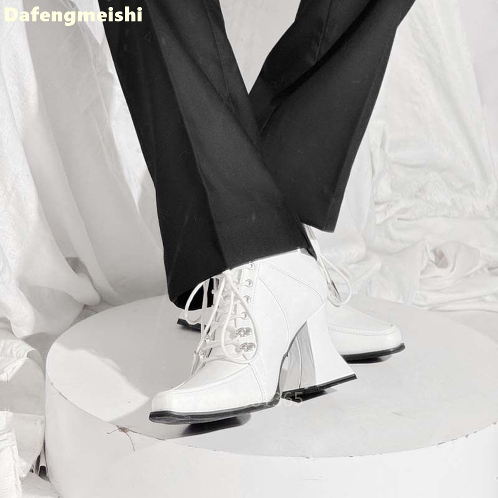 White Leather Square Toe Ankle - Block Heel Ankle Boots review and price