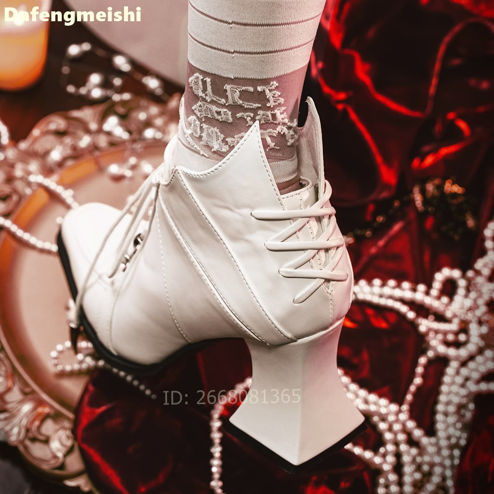 White Leather Square Toe Ankle - Block Heel Ankle Boots review and price