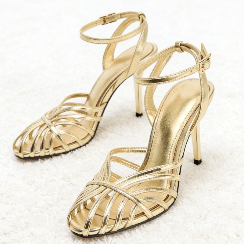 Sexy Gold Hollow Narrow Band H - Women Shoes Model review and price